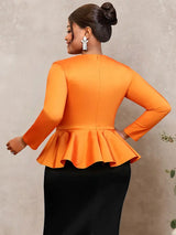 AOMEIDRESS Elegant Tops V Neck Long Sleeves with 3D Flower Peplum Hem
