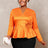 AOMEIDRESS Elegant Tops V Neck Long Sleeves with 3D Flower Peplum Hem Orange / S