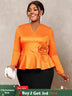 AOMEIDRESS Elegant Tops V Neck Long Sleeves with 3D Flower Peplum Hem Orange / S