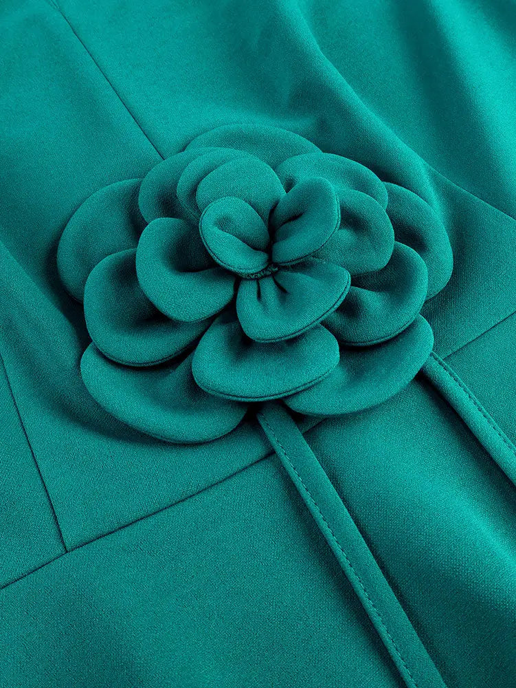 AOMEIDRESS Elegant Two Piece Set 3D Flower Peplum Top Wide Leg Pants