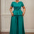 AOMEIDRESS Elegant Two Piece Set 3D Flower Peplum Top Wide Leg Pants LakeGreen / L