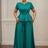 AOMEIDRESS Elegant Two Piece Set 3D Flower Peplum Top Wide Leg Pants LakeGreen / L