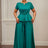 AOMEIDRESS Elegant Two Piece Set 3D Flower Peplum Top Wide Leg Pants LakeGreen / L