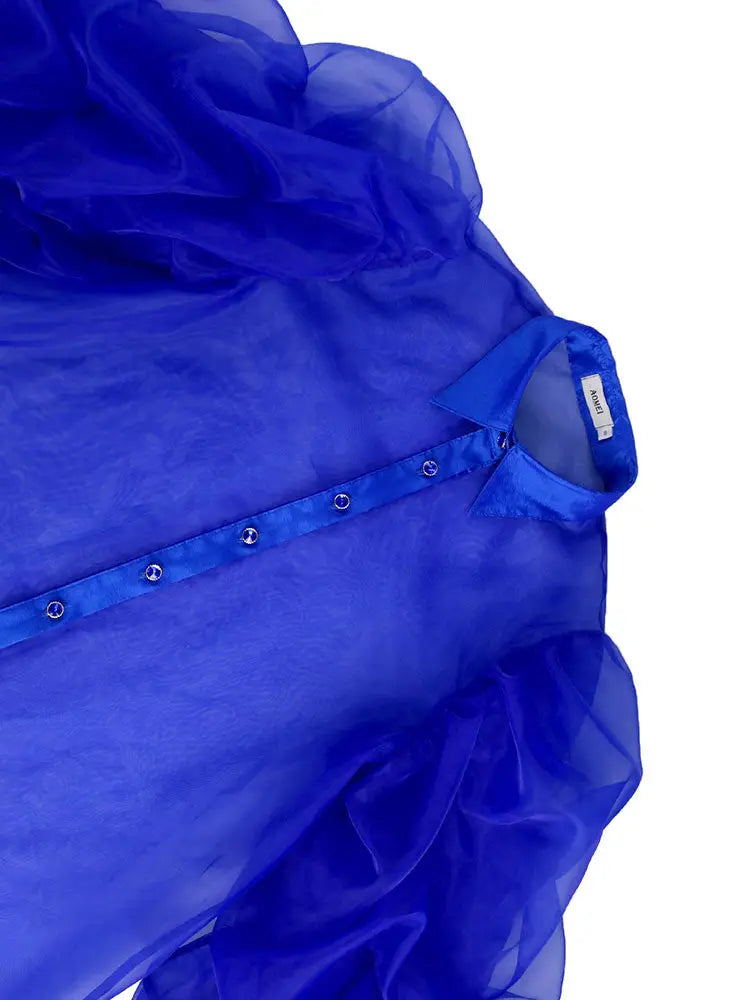 AOMEIDRESS Elegant Two Piece Set Sheer Mesh Puff Sleeve Evening Party