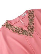 AOMEIDRESS Elegant Two Piece Set V Neck Appliques Top Wide Leg Pants
