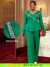 AOMEIDRESS Elegant Two Piece Set V Neck Peplum Tops Wide Leg Pants Green / S