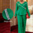 AOMEIDRESS Elegant Two Piece Set V Neck Peplum Tops Wide Leg Pants Green / S