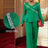 AOMEIDRESS Elegant Two Piece Set V Neck Peplum Tops Wide Leg Pants Green / S