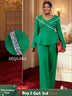 AOMEIDRESS Elegant Two Piece Set V Neck Peplum Tops Wide Leg Pants Green / S