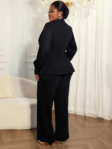 AOMEIDRESS Elegant Two Piece Set V Neck Top Wide Leg Pant Business