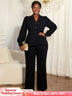 AOMEIDRESS Elegant Two Piece Set V Neck Top Wide Leg Pant Business Black / L