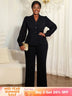 AOMEIDRESS Elegant Two Piece Set V Neck Top Wide Leg Pant Business Black / L