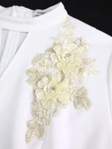 AOMEIDRESS Elegant Two Piece Set with Applique Puff Sleeve Peplum Hem