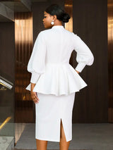 AOMEIDRESS Elegant Two Piece Set with Applique Puff Sleeve Peplum Hem