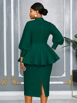 AOMEIDRESS Elegant Two Piece Set with Applique Puff Sleeve Peplum Hem