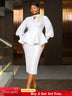 AOMEIDRESS Elegant Two Piece Set with Applique Puff Sleeve Peplum Hem White / S