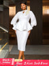 AOMEIDRESS Elegant Two Piece Set with Applique Puff Sleeve Peplum Hem White / S