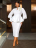 AOMEIDRESS Elegant Two Piece Set with Applique Puff Sleeve Peplum Hem White / S