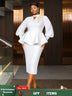 AOMEIDRESS Elegant Two Piece Set with Applique Puff Sleeve Peplum Hem White / S