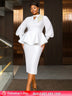 AOMEIDRESS Elegant Two Piece Set with Applique Puff Sleeve Peplum Hem White / S