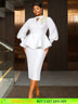AOMEIDRESS Elegant Two Piece Set with Applique Puff Sleeve Peplum Hem White / S