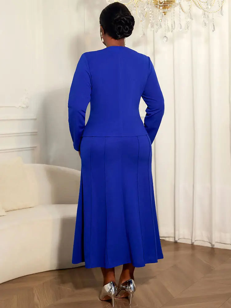 AOMEIDRESS Elegant Two Piece Suit Set with Halter Dress Office Wear