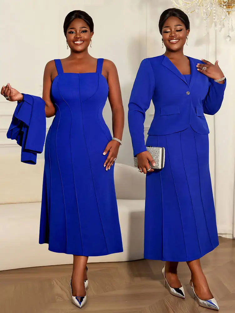 AOMEIDRESS Elegant Two Piece Suit Set with Halter Dress Office Wear