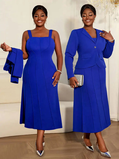 AOMEIDRESS Elegant Two Piece Suit Set with Halter Dress Office Wear