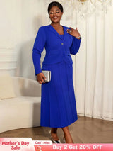 AOMEIDRESS Elegant Two Piece Suit Set with Halter Dress Office Wear Blue / L