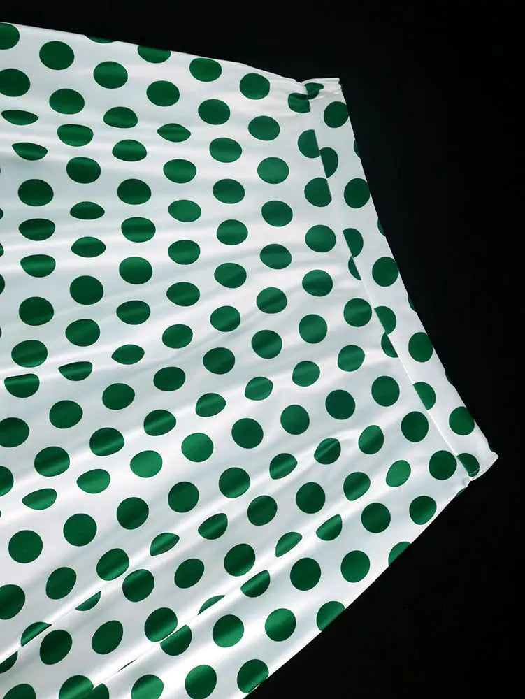 AOMEIDRESS Elegant Two Pieces Set Button Shirt With Polka Dot Skirt