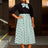 AOMEIDRESS Elegant Two Pieces Set Button Shirt With Polka Dot Skirt
