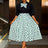AOMEIDRESS Elegant Two Pieces Set Button Shirt With Polka Dot Skirt Green / S