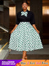 AOMEIDRESS Elegant Two Pieces Set Button Shirt With Polka Dot Skirt Green / S