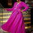 AOMEIDRESS Elegant V-neck Dress Long Sleeved Pleated A-line Loose Rose / S