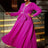 AOMEIDRESS Elegant V-neck Dress Long Sleeved Pleated A-line Loose Rose / S