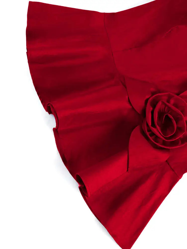 AOMEIDRESS Elegant V Neck Short Sleeves Peplum Top with 3D Flower