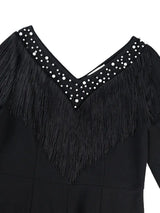 AOMEIDRESS Elegant Wedding Evening Beading Jumpsuit with Tassel V Neck