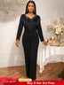 AOMEIDRESS Elegant Wedding Evening Beading Jumpsuit with Tassel V Neck Black / S