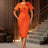 AOMEIDRESS Elegant Wedding Evening Dress with 3D Flower Pleated Cape Orange / S