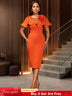 AOMEIDRESS Elegant Wedding Evening Dress with 3D Flower Pleated Cape Orange / S