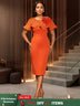 AOMEIDRESS Elegant Wedding Evening Dress with 3D Flower Pleated Cape Orange / S