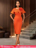 AOMEIDRESS Elegant Wedding Evening Dress with 3D Flower Pleated Cape Orange / S