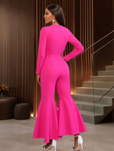 AOMEIDRESS Elegant Wedding Evening Jumpsuit with 3D Flower Flare Pants