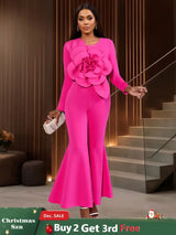 AOMEIDRESS Elegant Wedding Evening Jumpsuit with 3D Flower Flare Pants Rose / S