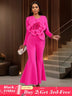 AOMEIDRESS Elegant Wedding Evening Jumpsuit with 3D Flower Flare Pants Rose / S