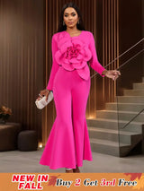 AOMEIDRESS Elegant Wedding Evening Jumpsuit with 3D Flower Flare Pants Rose / S