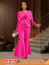 AOMEIDRESS Elegant Wedding Evening Jumpsuit with 3D Flower Flare Pants Rose / S