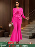 AOMEIDRESS Elegant Wedding Evening Jumpsuit with 3D Flower Flare Pants Rose / S