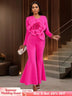 AOMEIDRESS Elegant Wedding Evening Jumpsuit with 3D Flower Flare Pants Rose / S