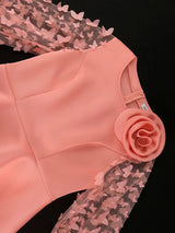 AOMEIDRESS Elegant Wedding Guest Dress Package Hip O Neck 3D Flower